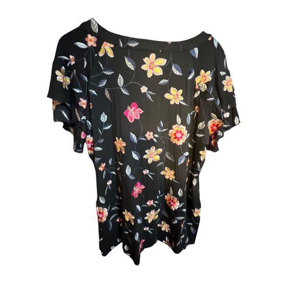Hilary Radley For Katherine Barclay Womens Large Floral Embroidered Blouse With - Picture 2 of 5